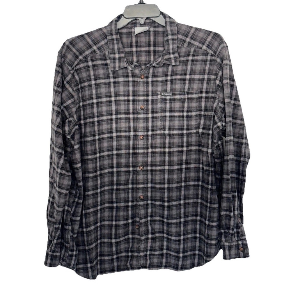 Columbia Flannel Long Sleeve Button Down, Mens 2XL, Gray/Black Plaid